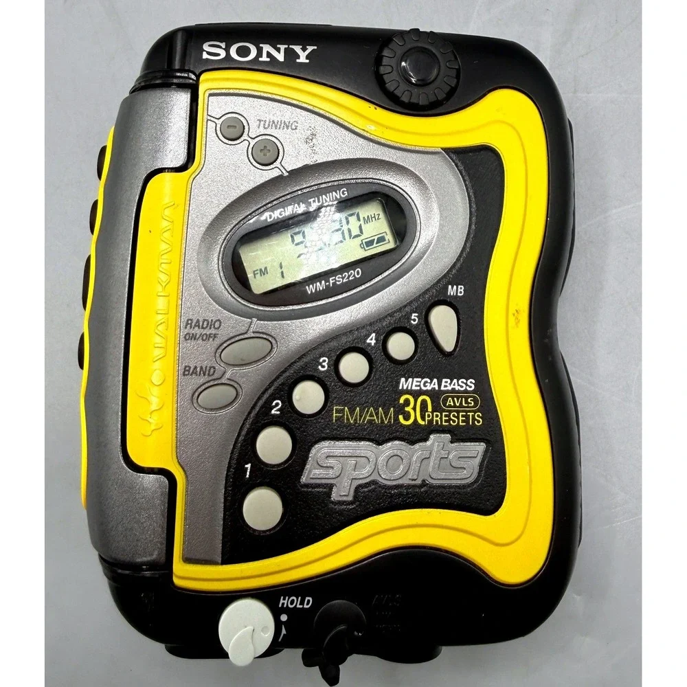 Sony Sports Walkman WM-FS220 Yellow Black Digital Tuner Cassette Player, Works!